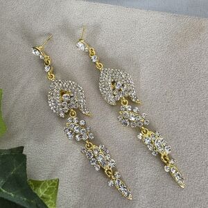 Gold And Rhinestone Dangle Glam Earrings